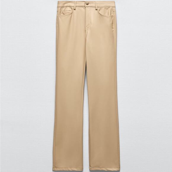 ZARA BLOGGER FAVORITE STRAIGHT LEG FAUX LEATHER PANTS BEIGE - Picture 14 of 15